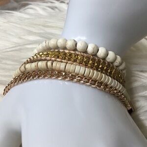Victoria Emerson 4 Strand Wrap Bracelet Gold & Cream Tone BOHO